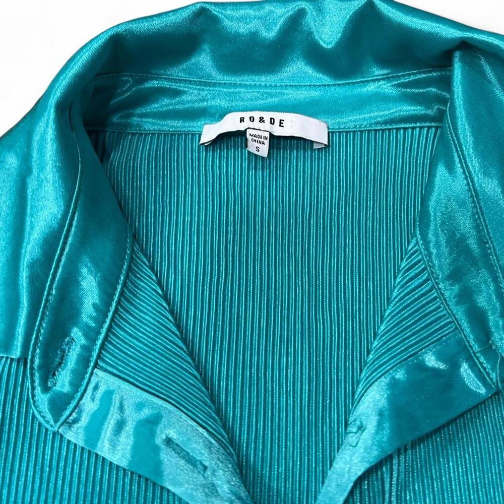RO & DE Teal Pleated Shirt Dress with Satin Trim & Tie Belt Size S - Picture 2 of 4